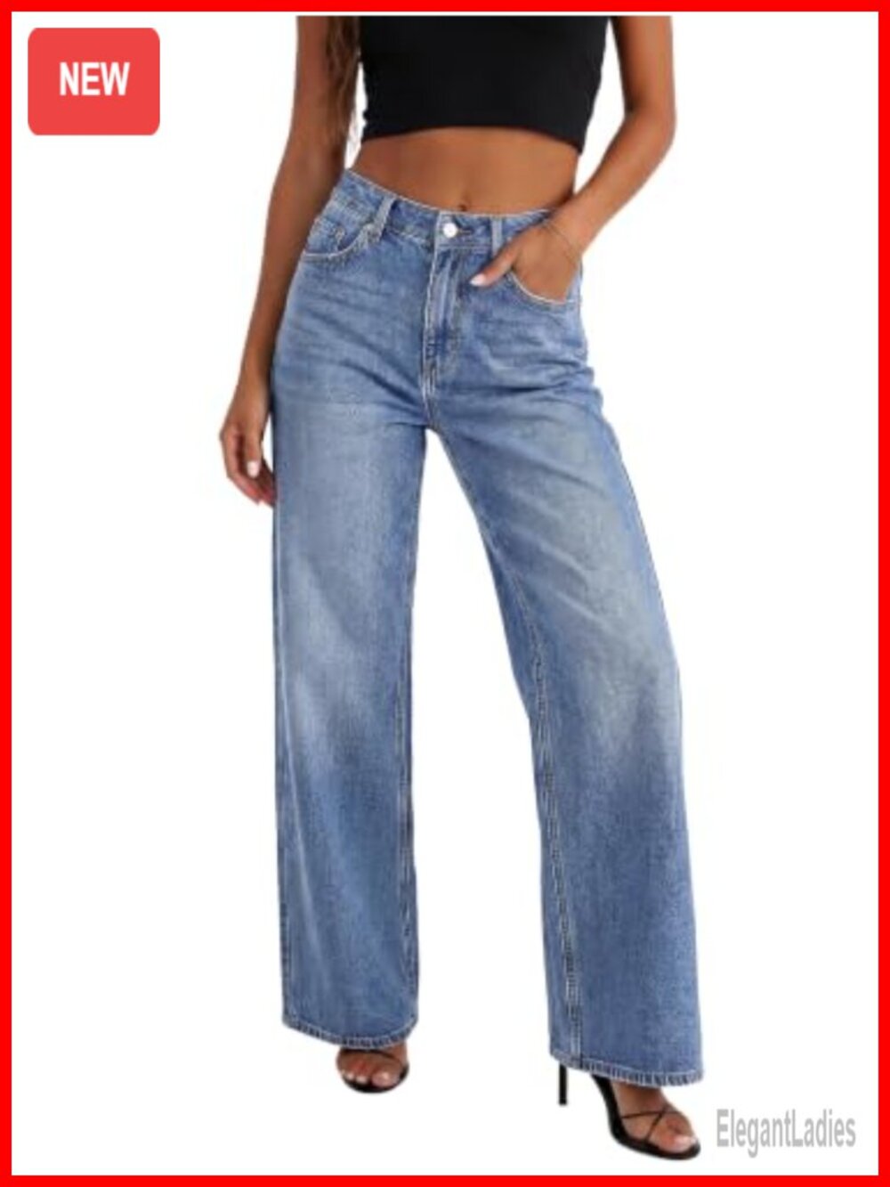 Women's High Waisted Baggy Straight Leg Wide Leg Jeans Denim Pants with Pockets
